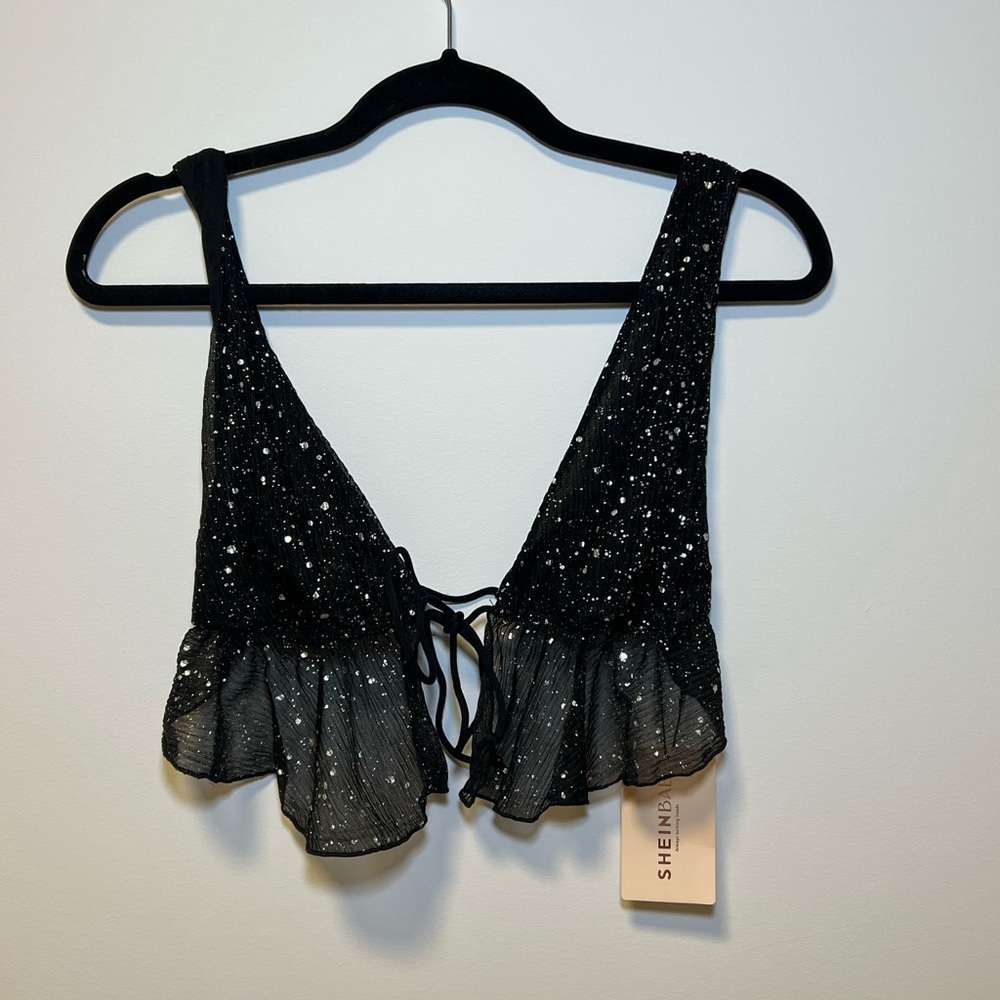 🔥SHEIN Black Glitter Crop Top